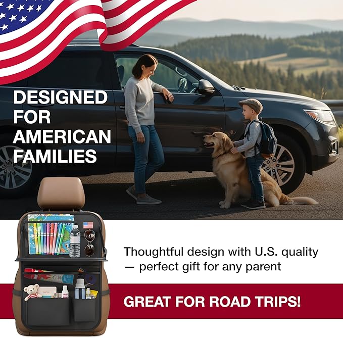 Car Backseat Organizer with Tablet Holder (2-pack) - Updated 2025 Oxford 600D Car Storage Organizer, Foldable Car Tray Kids, Road Trip Essentials, Back Seat Protector Kick Mats, Travel Accessories