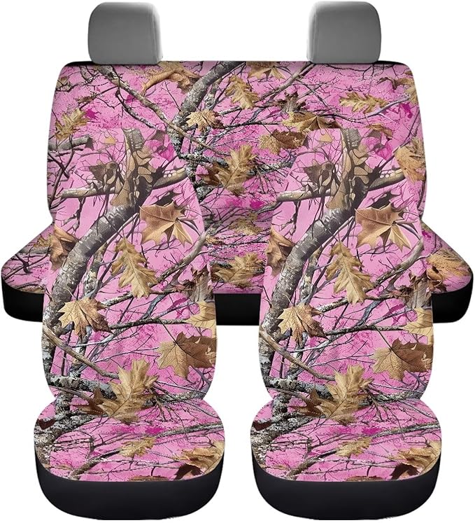 KEIAHUAN Camo Hunting Car Accessories Auto Front and Rear Seat Covers Fit Most Vehicle Truck,SUV, reathable Elastic Front Saddle Blanket Rear Split Bench Protection Cover, Pink