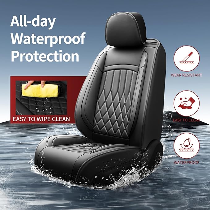 Fit for Sonata Car Seat Covers Compatible with Hyundai Sonata 2004-2025 2026 - Waterproof Breathable Leather Automotive Seat Cushions Protector, Airbag Compatible,Full Set 5 Seats(Black