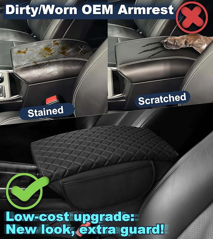 Center Console Cover for Ford Explorer Arm Rest Lid, Diamond Quilted Armrest Pad with 1-Inch Comfort Lift (2020-2026)