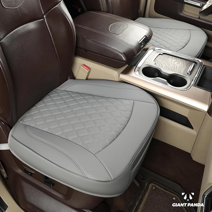 GIANT PANDA Bottom Seat Cover for Trucks&SUV, Front PU Leather Driver Seat Protector Fit for Chevy,Ram,Toyota,GMC,Ford F150 F-Series (2PCS-Grey)
