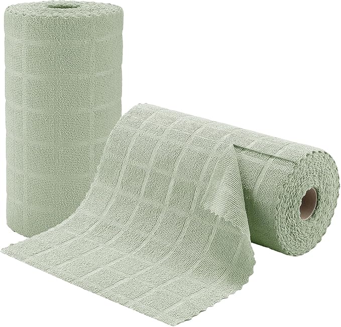 Ferdilan 80 Pack Microfiber Cleaning Cloth Roll,Lint Free Rags Paper Towels & Tear Away Reusable Towels,Washable Shop Rags,Wash Cloths Dish Rags(12" x 12") for Car Kitchen Window Garage-Green