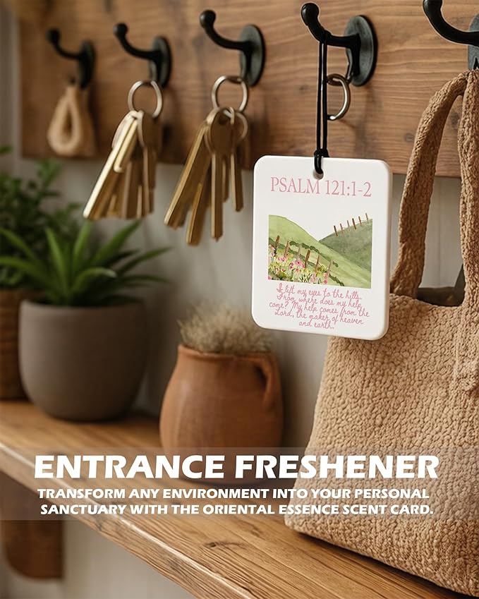 Pink Christian Square Citrus Car Air Freshener 4 Pcs, Preppy Floral Religious Bible Verse Hanging Air Freshener for Cars Bathroom Dorm Books Decor, Girly Christian Accessories Gifts for Women
