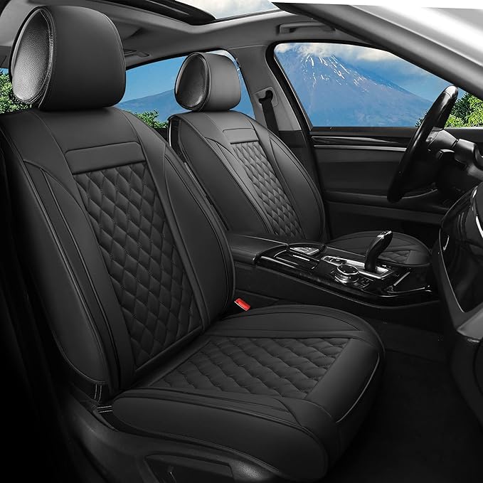 Car Seat Covers Front Pair,Universal Fit for Most Cars,SUV,Sedans and Pick-up Trucks,Automotive Faux Leather Vehicle Cushion Covers(Front Pair,Black)