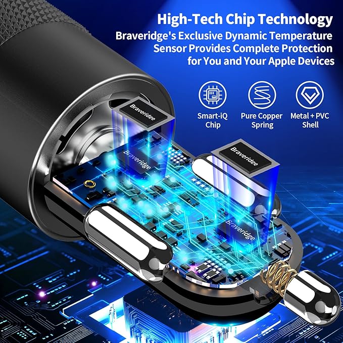 [Apple MFi Certified] iPhone Car Charger Fast Charging, Braveridge 4.8A USB Power Cigarette Lighter Car Carplay Charger Adapter with 6FT Coiled Lightning Cable for iPhone 14 13 12 11 XS XR X 8 SE iPad