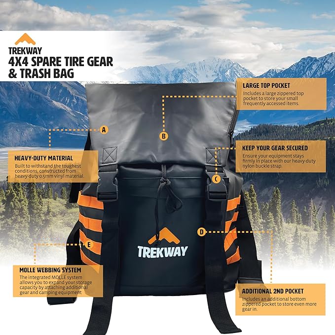 Offroading Gear Spare Tire Overlanding Storage & Trash Bag Organizer | w/Free Roof Cargo Mesh Net Bag | Fits 30" Tire 15 Gallons | for 4x4 Tailgate, Pickup Truck, SUV, RV, Overland