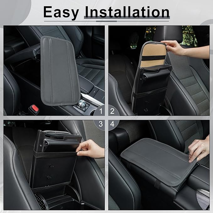 Amiss Car Center Console Pad, Universal Waterproof Car Armrest Seat Box Cover, PU Leather Auto Armrest Cover Protector，Vehicle Interior Accessories fits SUV/Truck/Car (Gray)