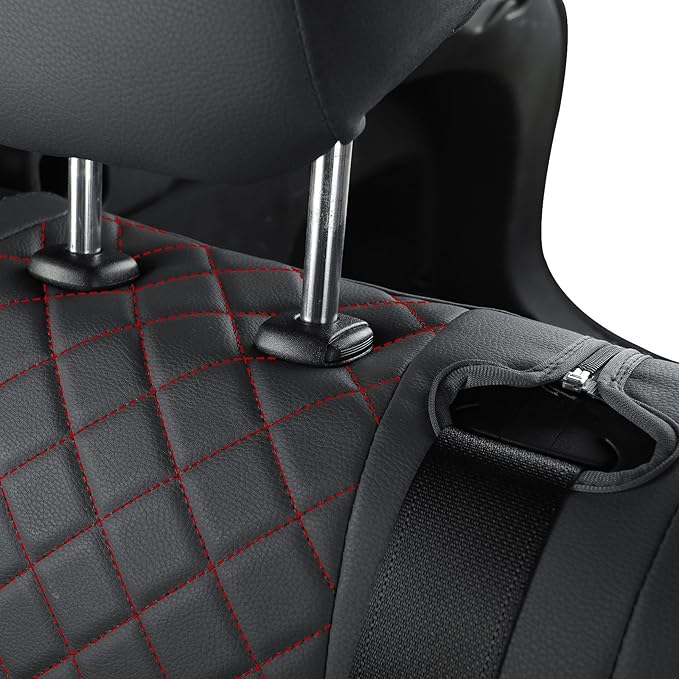 GIANT PANDA Customized Full Set Car Seat Covers Fit for Toyota Rav4 2019 2020 2021 2022 2023 2024 2025 Rav 4 Hybrid(XLE/LE/XLE Premium/Limited),Front & Rear/Back Seat Covers, Faux Leather (Black+Red)