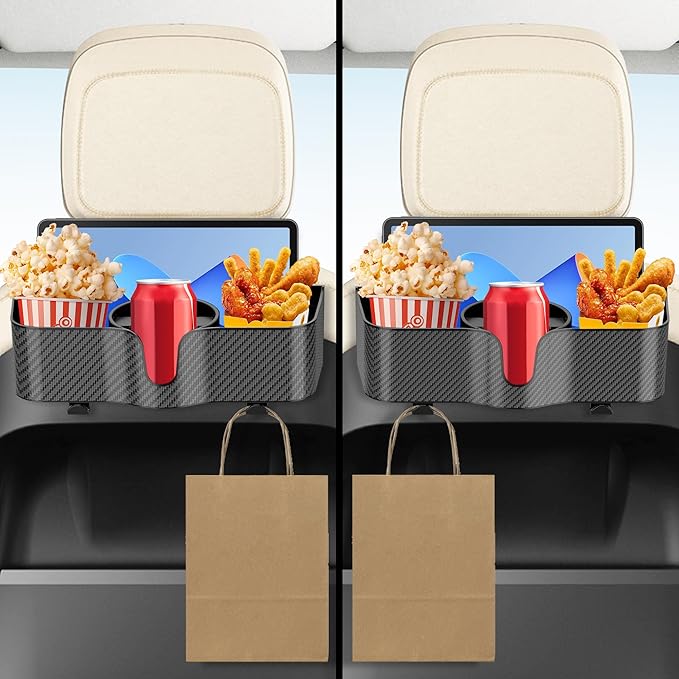 Car Headrest Backseat Organizer with Cup Holder,3 in 1 Backseat Cup Holder, Storage Box Organizer & Hooks for Car, for Hold Phone,Snacks, Drinks, Handbag, Compatible with Most Vehicles Black 1pcs (1)