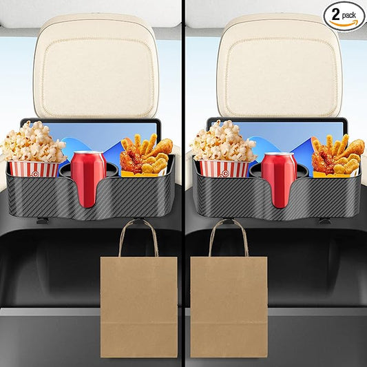 Car Headrest Backseat Organizer with Cup Holder,3 in 1 Backseat Cup Holder, Storage Box Organizer & Hooks for Car, for Hold Phone,Snacks, Drinks, Handbag, Compatible with Most Vehicles Black 2pcs (2)