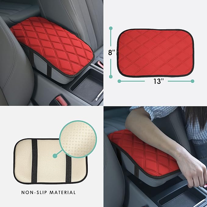 FH Group Neosupreme Red Diamond Pattern Center Console Pad – Water-Resistant Armrest Cover Protector for Cars, SUVs & Trucks