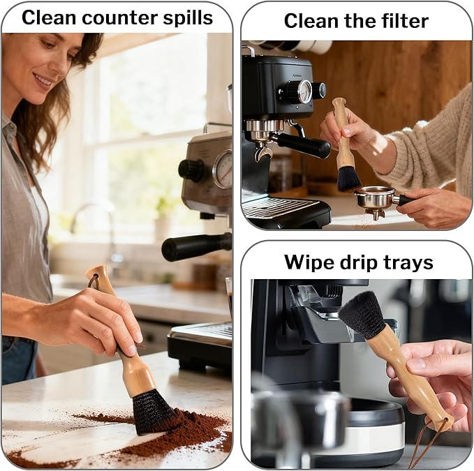 Belongtous Coffee Grinder Cleaning Brush, Espresso Machine Coffee Brush Cleaner Tool, Fluffy & Soft Bristles Brush and Beech Wood Handle for Barista Home Kitchen