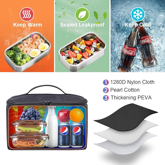 BERTASCHE Lunch Backpack, Laptop Backpack 17 inch for Work w/Insulated Cooler Lunch box for Men Women, Casual Daypack for Travel Commuter Picnic College,Black