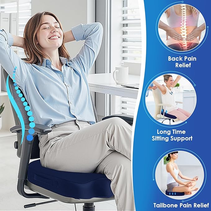 TushGuard Seat Cushion for Office Chair Memory Foam Non-Slip Cushion Back, Coccyx, Sciatica, Tailbone Pain Relief Butt Pillow for Office Chair, Car, Wheelchair, Blue, XX-Large