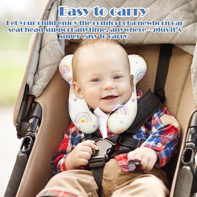 Baby Head Support Pillow for Newborn Toddler, Baby Neck Pillow Upgraded Comfortable Sleep Cushion for Car Plane Stroller Pushchair - Rainbow B