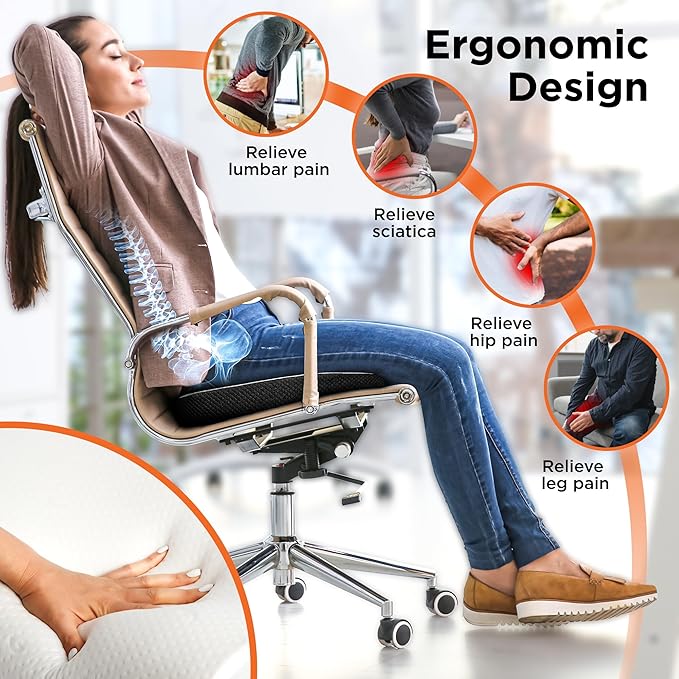 BLACK+DECKER Quilted Knit Memory Foam Seat Cushion U Seat Cushion for Office Chair, Car, Wheelchair & Airplane – Ergonomic, Pain Relief, Non-Slip Backing, Washable Cover, Black