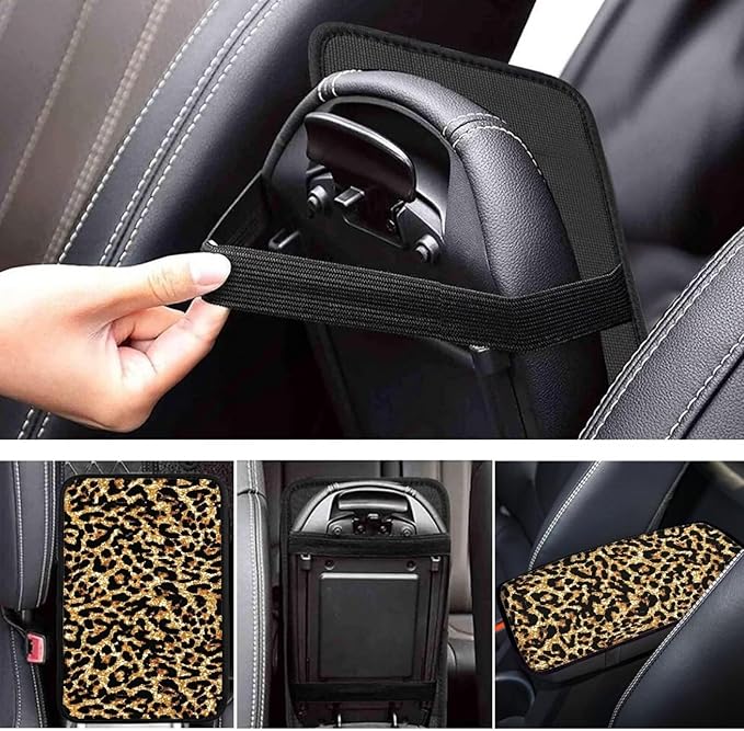 Dreaweet Cheetah Print Car Accessories Car Center Console Cover Universal Car Armrest Cover Pad Soft Comfortable Center Console Cover Replacement