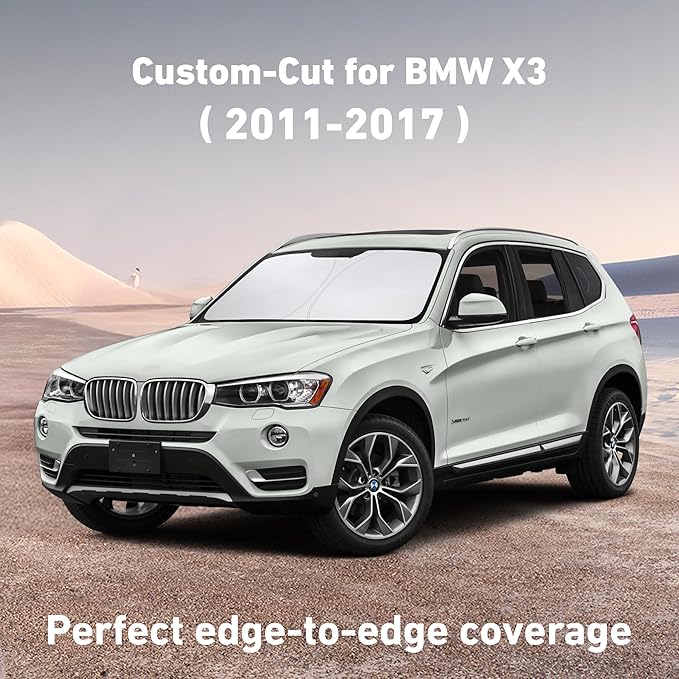 EcoNour Windshield Sunshade Compatible for BMW X3 2011-2015 2016 2017, Sun Visor for Front Windshield & Window Sun Shade Cover, UV Heat Blocker & Protector, Car Accessories