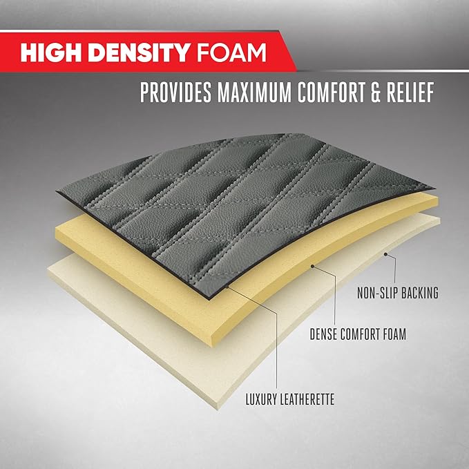 Motor Trend Rear Seat Cushion - Gray Diamond Stitched Faux Leather Rear Seat Cover for Cars, Trucks, SUVs - Padded, Waterproof, Non-Slip Back Seat Cover with Storage Pockets
