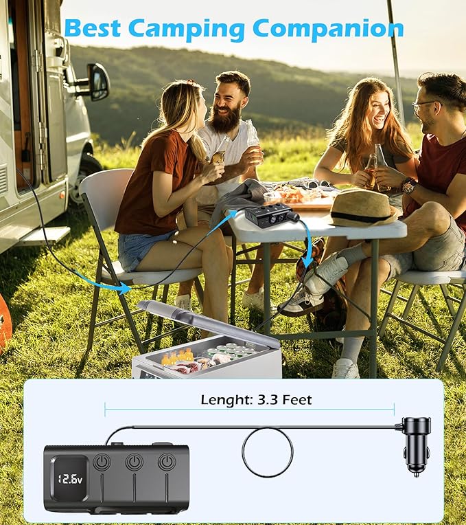 8 in 1Cigarette Lighter Splitter,LIHAN 3 Expander Socket Car Charger Adapter & 5 USB Ports(Type-C PD36W/QC3.0),12V/24V Plug,120W Outlet with LED Voltmeter,3.3FT Cable for Car,Truck,SUV,RV,Camping