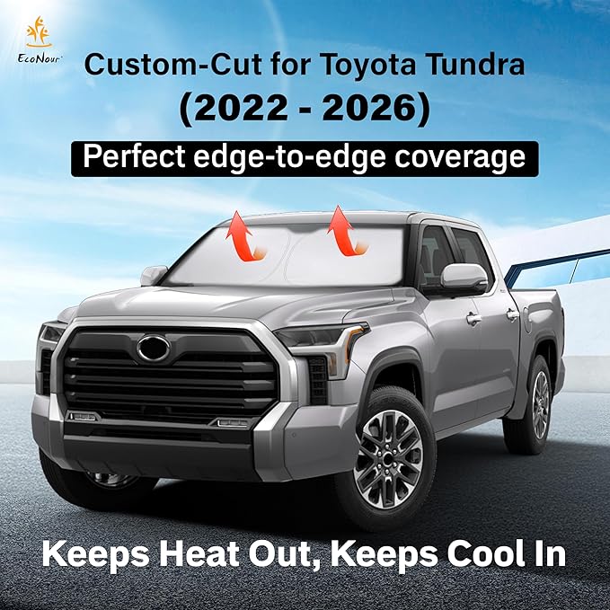 EcoNour Windshield Sun Shade Compatible for Toyota Tundra 2022–2026 | Custom Fit Pickup Truck Front Window Sunshade | Foldable UV & Heat Reflective Sun Visor