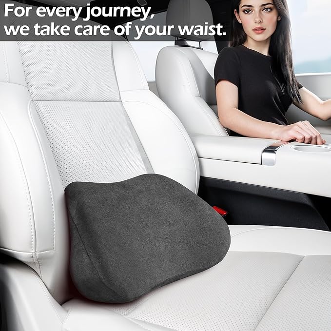 Lumbar Support Pillow for Car, Ergonomic Memory Foam Back Cushion for Driving, Seat Office Chair, Gaming Chair, Lower Back Support for Back Pain Relief, Black, 2 Pack