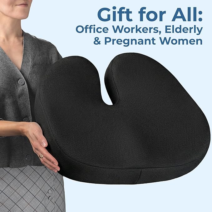 5 STARS UNITED Seat Cushion - Memory Foam Chair Cushion for Tailbone Pain Relief - Ergonomic Support for Coccyx, Sciatica & Butt - Office, Desk & Gaming Chair, Car Seat, Wheelchair, Black