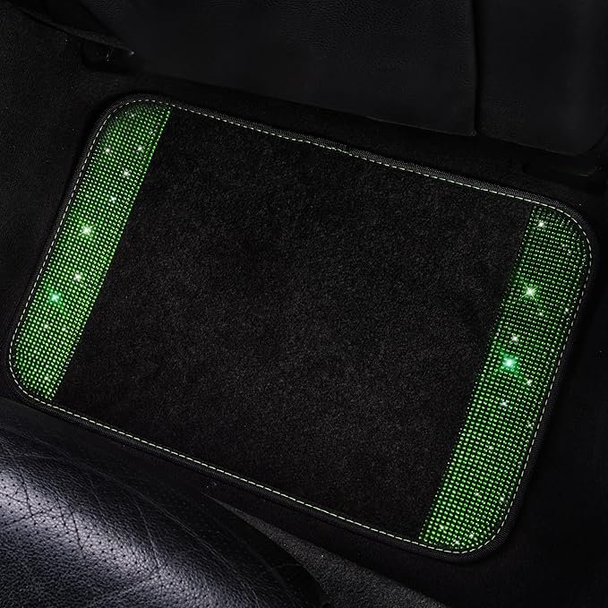 CAR PASS Shining Rhinestones Carpet, Bling Crystal Diamond Sparkly Glitter Car Floor Mats with Anti-Slip PVC Heel Pad Automotive Universal for SUV,Sedan,Car,Van,4pcs for Girl Women Green Diamond