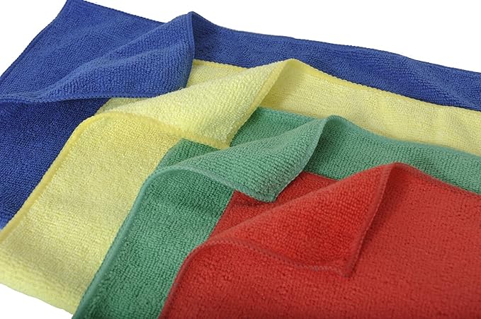 CleanAide Ultra-Absorbent 300 GSM Microfiber Towels for Auto Detailing, Home & Commercial Cleaning, Streak-Free, Lint-Free, Reusable & Machine Washable, 4 Colors for Organization,16x16 Inch, 12-Pack