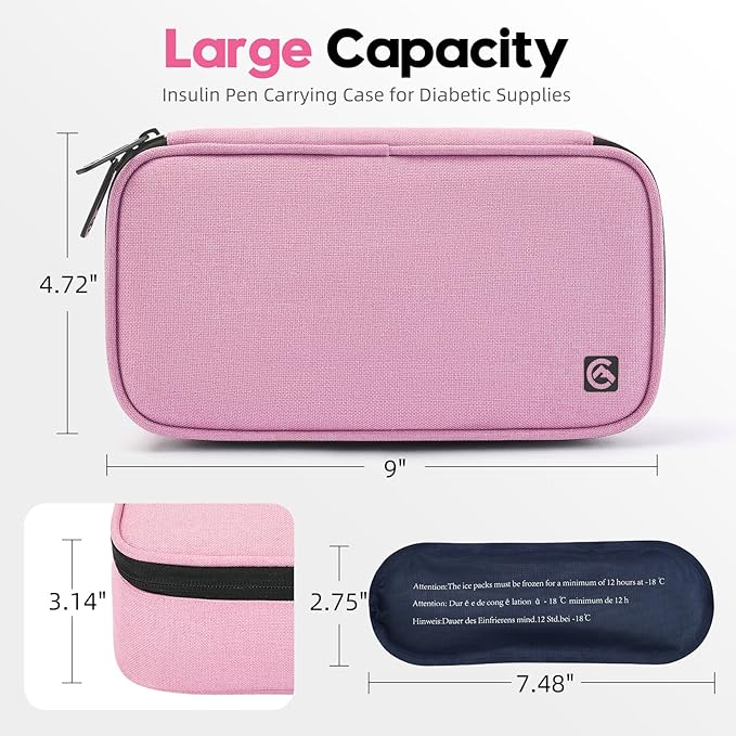 ALLCAMP Insulin Cooler Travel Case Diabetic Medication Cooler with 4 Ice Pack - Medical Cooler Bag Portable and Reusable(Pink)