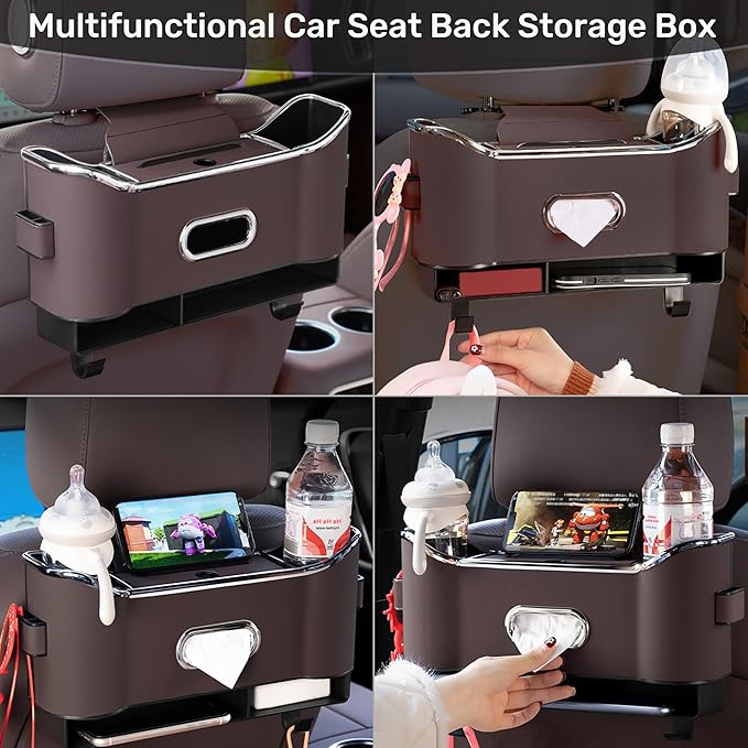 2025 New Back Seat Car Organizer, Multifunctional Seat Back Storage Box, Universal Car Tissue Holder, Five-in-one Multifunctional Storage Box (Brown)