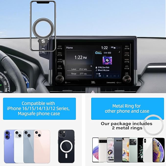 Car Phone Holder for Toyota RAV4 2019 2020 2021 2022 2023 2024 2025 Accessories Apply to 7/8 Inch Touch Screen Fixed Clip Magnetic Cell Phone Mount Hands-Free 360 Degree Rotation