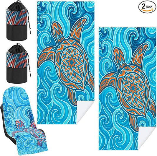 2 Pack Car Seat Towel Covers with Storage Bag 63 x 32 Inch Athletic Running Towel Seat Sweat Washable Non Slip Cover Gift for Car Outdoor Sport Activities (Colorful Sea Turtle)