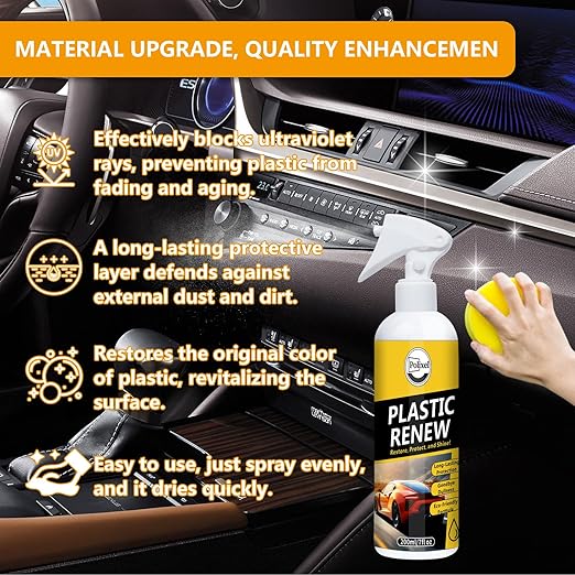 Plastic Restorer, Quick Plastic Parts Coating to Restore Original Black Color for Car Trim, Dashboard, Center Consoles & Door Panels for Shine Finish & UV Protection - 7oz/200ml
