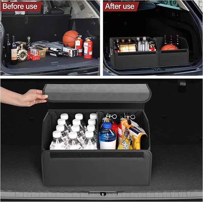 JEYODA Suede Leather Trunk Organizer, Large Capacity Soft Car Organizers and Storage,foldable,with lip, for Car SUV/Jeep/Sedan/Home/Camping (Grey,Small)