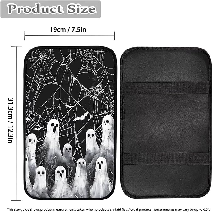 Cute Ghost Web Universal Center Console Armrest Soft Pad Protector Cover Armrest Box Protector Non Slip for Pet Dogs Car Interior Decor