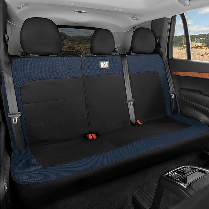 Cat MeshFlex Blue & Black Rear Seat Cover for Car – Durable Canvas & Mesh Design 60/40 Split Bench Protector for Cars, Trucks & SUVs – Back Seat Cover for Rear Bench – Interior Car Accessory