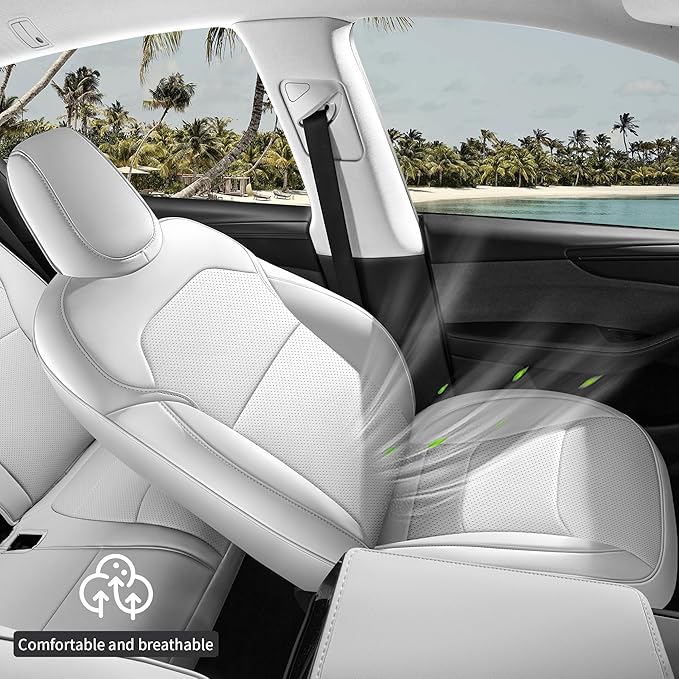 Seat Cover for Tesla Model Y Juniper 2025 2026 Custom Fit Leather Seat Cover Full Set Compatible Airbag Seat Cushion Cover (Model Y Gray-25-26)