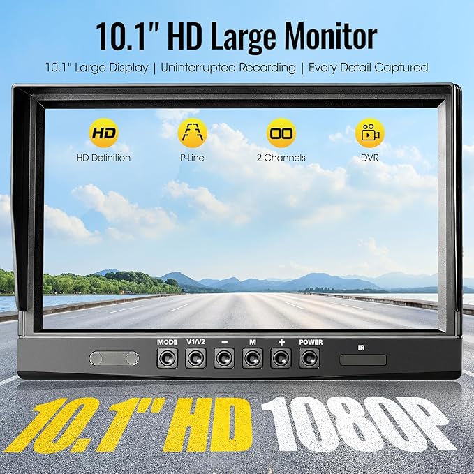 10.1" 1080P Wired Backup Camera System, DVR Rear View Camera, IP69 Waterproof IR Night Vision, 20G Vibration-Proof for Trailer/Tractor/Truck/Combine/Caravan/Skid Steer/Heavy Equipment/UTV, Y5