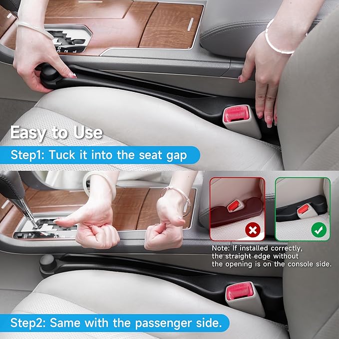 Givifive Car Seat Gap Filler Set of 2, 3IN1 Seat Side Gap Filler Plug with Storage Slot & Hook Function, Soft Foam Universal Fit Car SUV Truck Fill Gap Between Seats Console Organizer（Narrow Black）