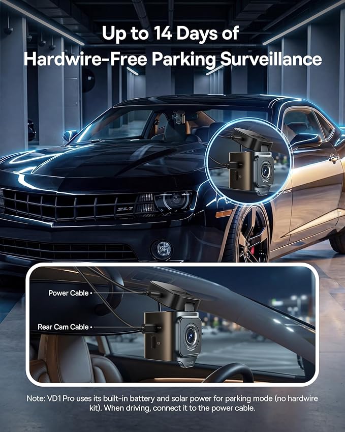 Baseus VD1 Pro Solar Dash Cam Front and Rear, 4K+1080P Dash Camera for Cars, Battery Powered Parking Mode, Starvis Night Vision, 32 GB Card Included, 5GHz WiFi, GPS, Wide Angle,Voice Control