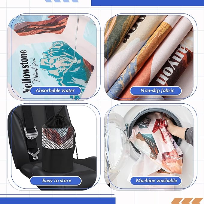 1 Pack Car Seat Towel Covers with Storage Bag 63 x 32 Inch Athletic Running Towel Seat Sweat Washable Non Slip Cover Gift for Car Outdoor Sport Activities (Multi National Parks)