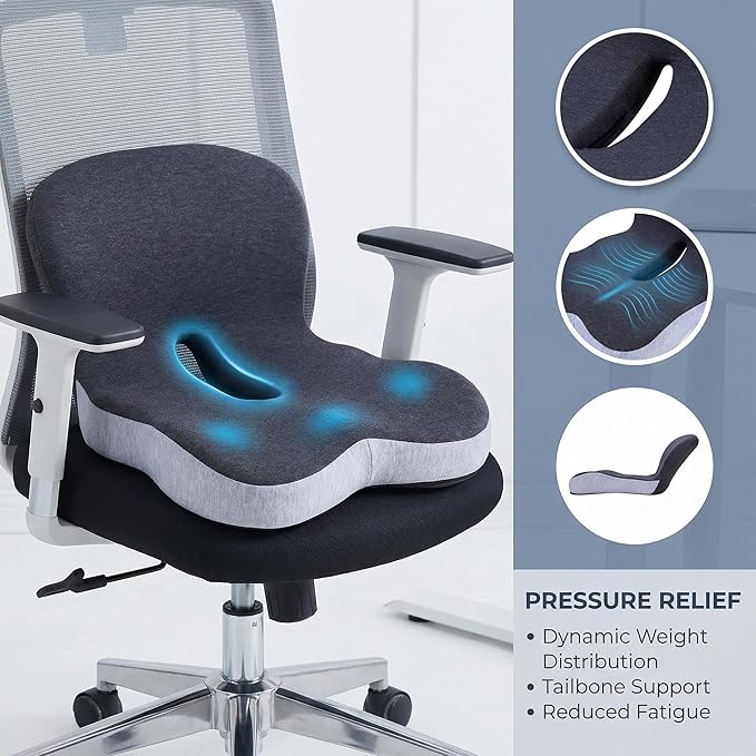 ZUAMEGUMemory Foam Car Seat Cushion – Ergonomic Driver Cushion for Sciatica & Tailbone Pain, Breathable Non-Slip Car Seat Pad for Car, Office Chair, Wheelchair