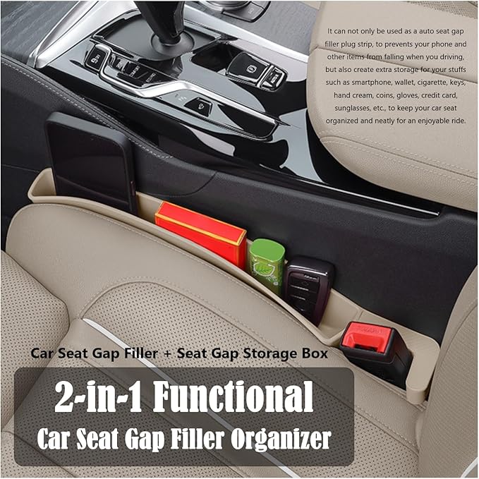 Seat Gap Storage Box for Your Car,Trucks, Auto Side Seat Gap Filler Organizer 2 Pack, Fill the Gap Space Between the Console and Seats, Universal Car Accessories Gap Filler, Beige