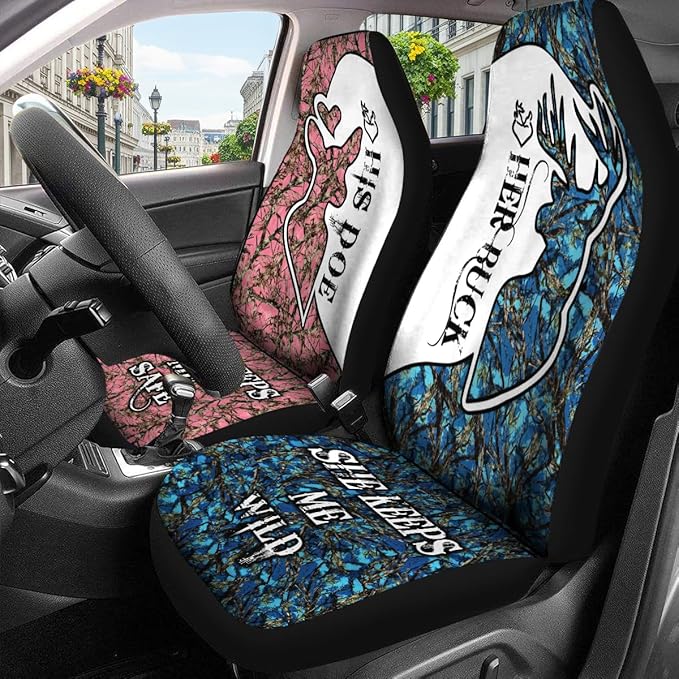 GENANY Hunting Couple Car Seat Covers Set of 2, Deer Breathable Front Seat Covers for Truck Sedan SUV, Couple Themed Car Accessories, Hunting Gift for Women Men