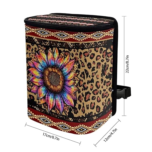 Aztec Sunflower Car Trash Can Auto Garbage Bag with Lid Leak-Proof Car Storage Bag Garbage Bag Hanging for Headrest Portable Vehicle Backseat Organizer