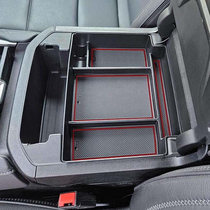 TOPINSTALL 21-26 Red Power-Sliding Console Tray Compatible with 2021-2026 Chevy Tahoe/Suburban/GMC Yukon Accessories, Full-Size Armrest Organizer (Not for Standard Console with Charging Socket!)