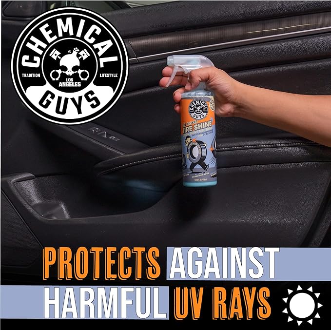 Chemical Guys Tire Kicker Sprayable Extra Glossy Tire Shine Spray, Dry-to-Touch Dressing - Restores Wet Look to Rubber, Vinyl, and Plastic, Safe for Cars, Trucks, Motorcycles, RVs, and More - 128 oz