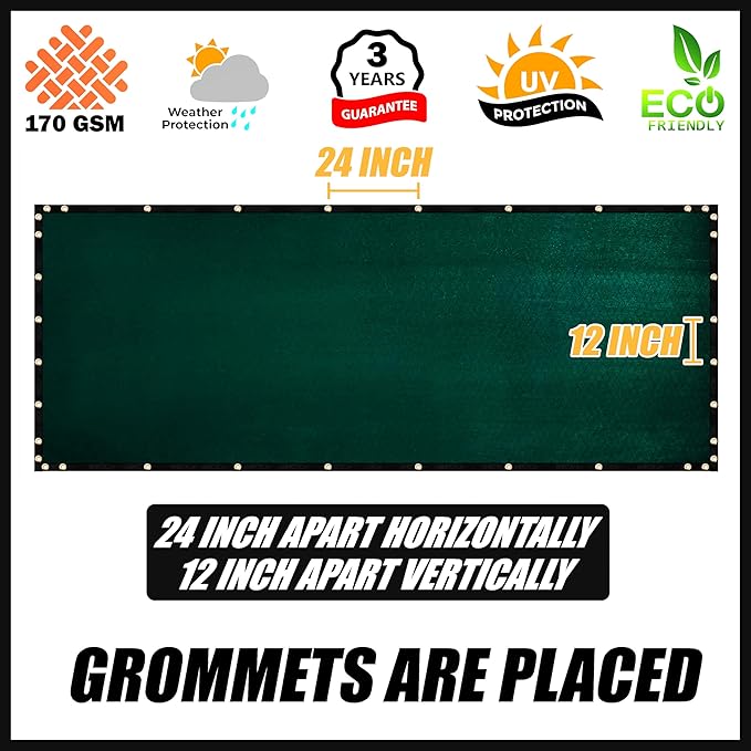 Royal Shade Custom Size 6' x 43' Green Fence Privacy Screen Windscreen Cover Netting Mesh Fabric Cloth - Cable Zip Ties Included (We Make Custom Size)