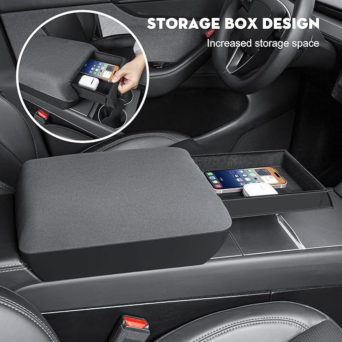 Armrest Box Cover for 2026 Tesla Model Y Juniper [Elevated] Soft Felt Center Console Armrest Cover Cushion for 2025-2026 New Model Y & 2024-2026 Model 3(Standard, Premium & Performance)